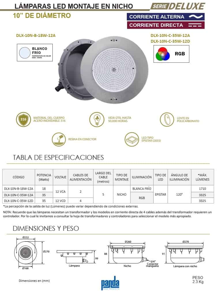 Lámpara LED para alberca DLX-10N-C-35W-12A