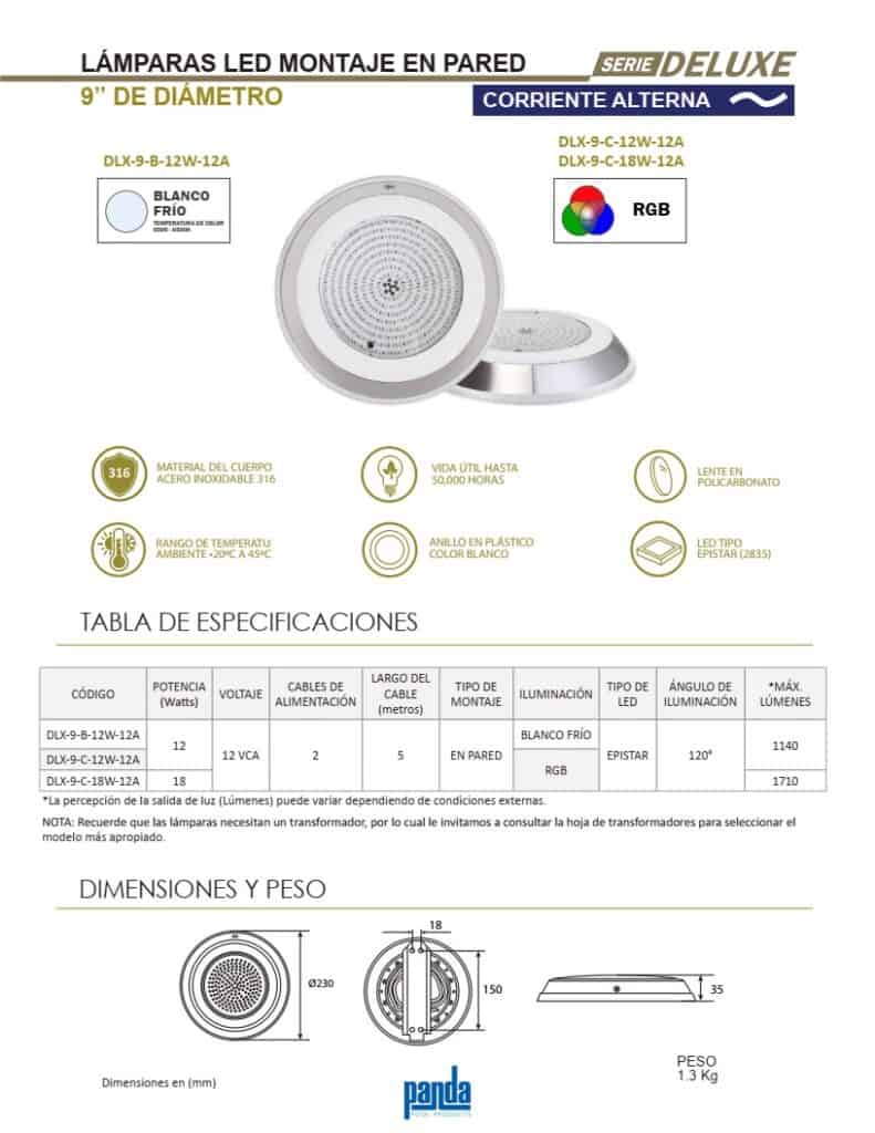 Lámpara para alberca 18 W LED DLX-9-C-18W-12A