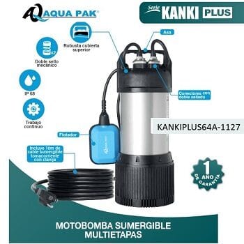 motobomba sumergible 1 HP KANKIPLUS64A-1127
