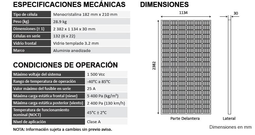 Especificaciones mecánicas Panel solar 610W Connera copia