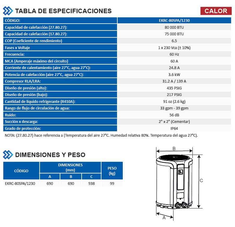 Especificaciones Bomba de Calor Para Alberca 80000 BTU