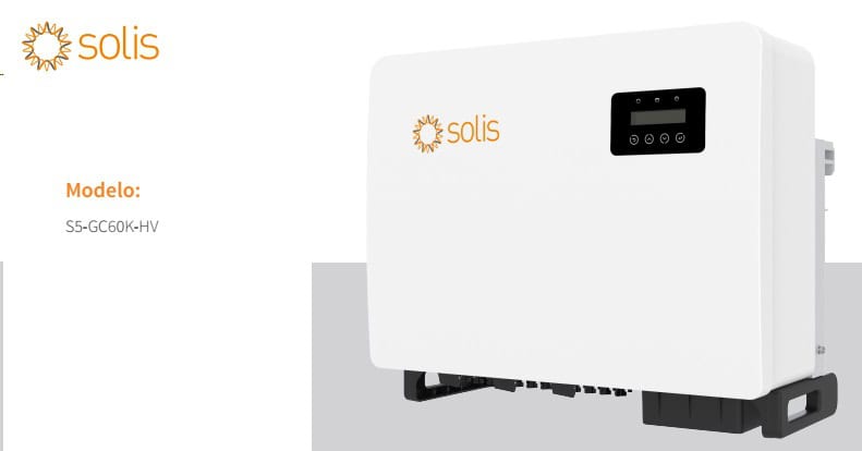 Vista frontal del Inversor solar 60KW Solis S5-GC60K-HV